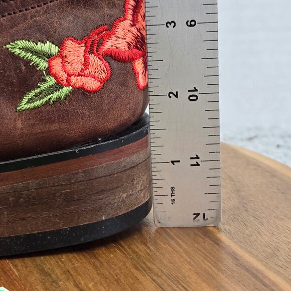 McAllen Boots Brown Leather Floral Embroidered Square Toe Western MX 26.5 US 9.5 - Picture 2 of 16